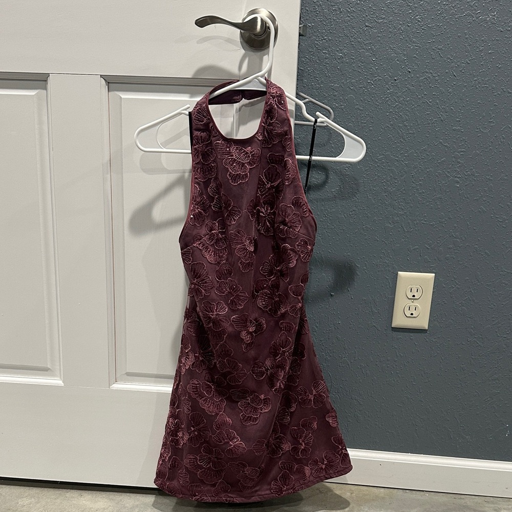 Lulu's Backless Floral Dress in Deep Purple